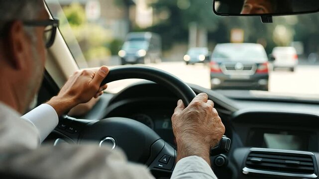 Taxi driver using GPS for navigation in the city driving
