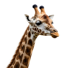 Giraffe Head Closeup African Wildlife Animal Portrait isolated on white background