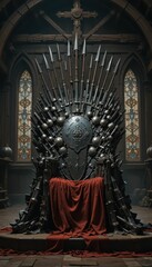 Obraz premium Majestic Throne Surrounded by Intricate Stained Glass Architecture