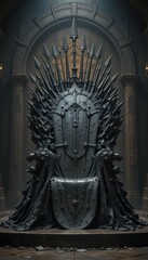Obraz premium Dark Throne Surrounded by Spikes in Majestic Chamber Setting