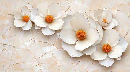 Obraz premium Five White Paper Flowers on Beige Textured Background