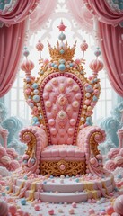 Fototapeta premium Opulent Pink Throne Surrounded by Colorful Candies and Decorations