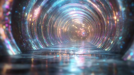 A mesmerizing, colorful tunnel of light and reflections, evoking a sense of wonder and exploration.