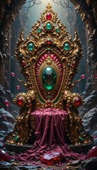 Obraz premium Ornate Golden Throne with Jewels Set in an Mystical Ruins