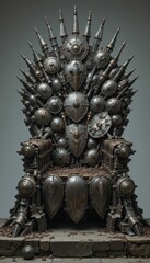Fototapeta premium Intricate Metallic Throne with Shields and Spikes for Fantasy Setting