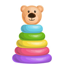 Children's colorful pyramid with a bear. Vector illustration.