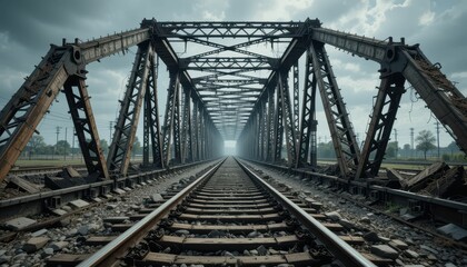 Abandoned Railway Bridge with Dramatic Sky and Old Tracks