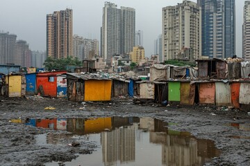 Urban slum in India, reflecting poverty and contrast