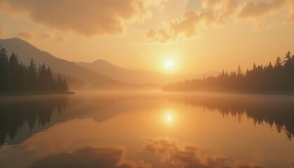 Calm lake sunrise with serene background