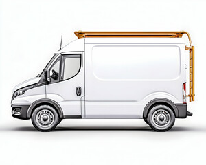 White cargo van with roof rack and ladder