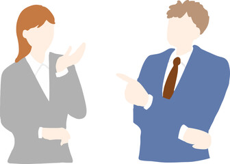 Obraz premium 会話する男女会社員のフラットイラスト