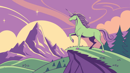 3d fantasy unicorn on a mountain landscape