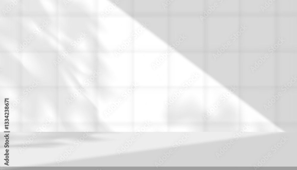 Poster white background,shadow leaves, light effect on wall room for product display,studio background sunl