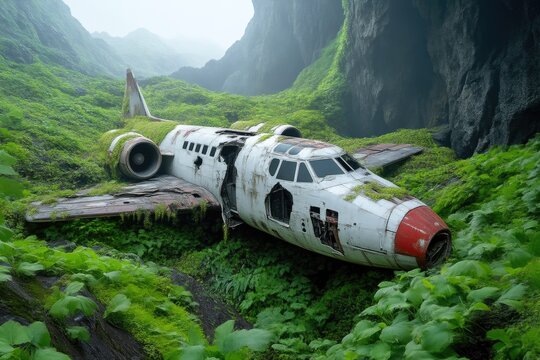 Weathered Airplane Inside an Isolated Cave
