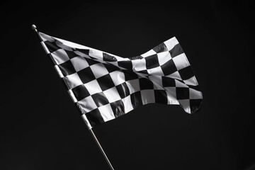 One racing checkered flag on black background