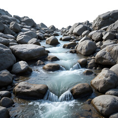 Rocky Stream Nature Background Image isolated on white background