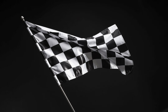 One racing checkered flag on black background