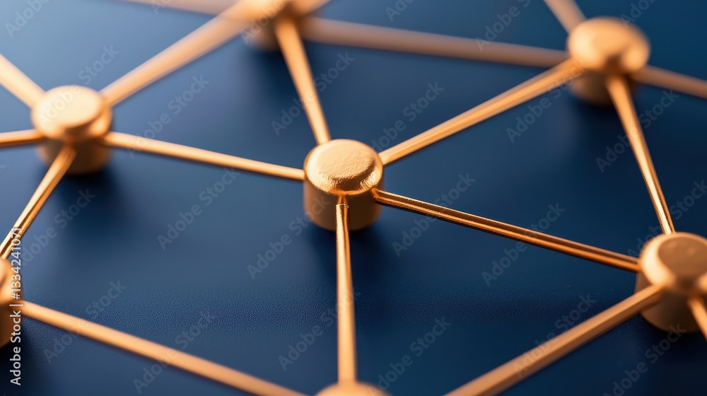 Poster A close-up view of a geometric network structure, featuring golden nodes and connecting lines against a dark blue background.