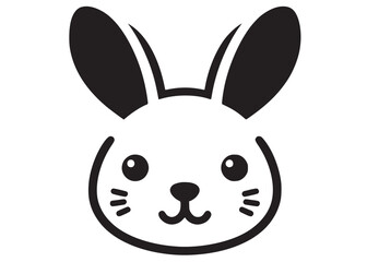 Cute and happy rabbit face silhouette vector, bunny face logo silhouette, rabbit face vector black silhouette, bunny head logo icon silhouette, vector black bunny head isolated on white background 