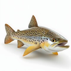 A stunning 3D rendering of a brown trout, showcasing its intricate details and natural colors. Isolated on white background. Trout Fish