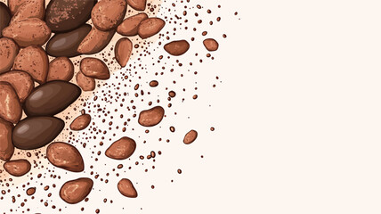 A digital illustration depicting a semi-circular scattering of various light and dark brown nuts and seeds against a white background. The nuts and seeds are depicted in a slightly stylized manner,