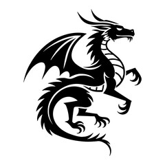 Obraz premium Elegant Professional Logo Style of Full Body Dragon Black and White Outline Line Art Drawing