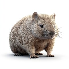 A charming 3D render of a fluffy mountain pika. Its soft fur and endearing expression make it captivating. Isolated on white background. Adorable Wombat