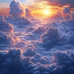 Fototapeta premium A beautiful sunlit view of dense clouds in the sky