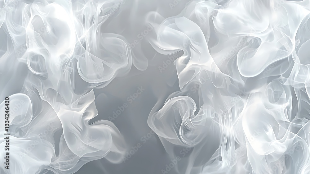 Poster ethereal white smoke patterns on a soft gray background for creative and abstract design use