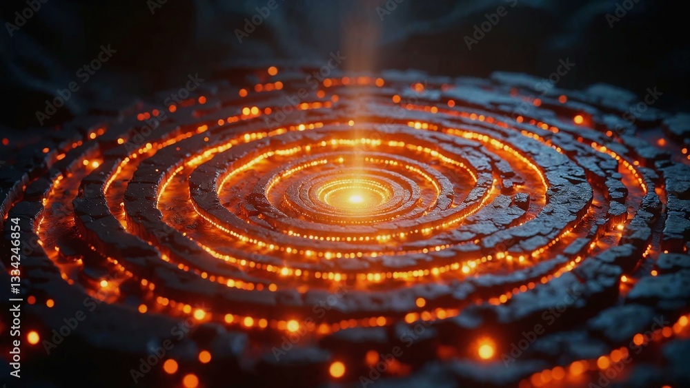 Poster artistic rendering of concentric circles symbolizing light, heat, and the source of pain