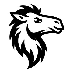 Fototapeta premium Minimalist Head Camel Silhouette Line Logo Black and White Outline Line Art Drawing