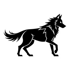Obraz premium Elegant Full Body Wolf Walking Side View Black and White Outline Line Art Drawing Logo Style
