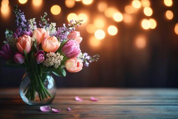 A serene arrangement of spring flowers in soft tones perfect for Mother's Day, weddings, and spring celebrations. Ideal for decorative use, invitations, or social media.