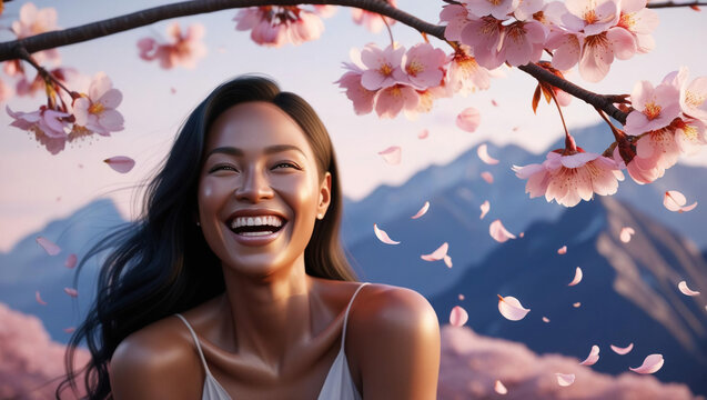 young woman happy in charry park