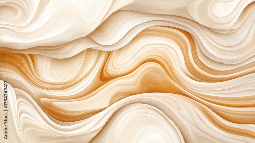 Poster abstract cream and beige waves with soft curves and flowing lines