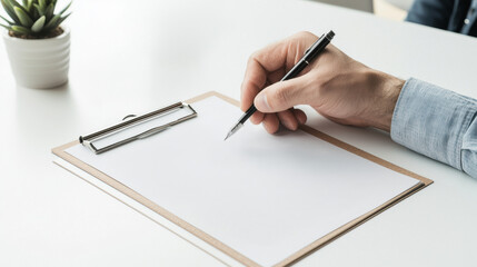 Fototapeta premium Industrial Hygiene and Safety Standards Compliance, hand writing on clipboard with pen