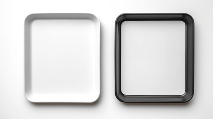 Black and White Rectangular Trays Empty Mockup Top View