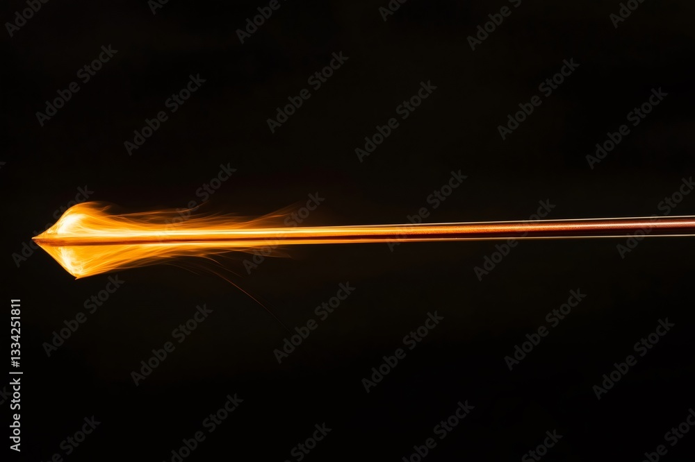 Poster dynamic depiction of a fiery arrow in motion, glowing brightly against a dark background, creating a
