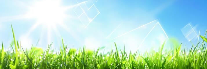 Obraz premium Vibrant Green Grass Under a Sunny Sky