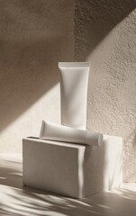 Minimalist White Skincare Tubes Mockup with Copy Space