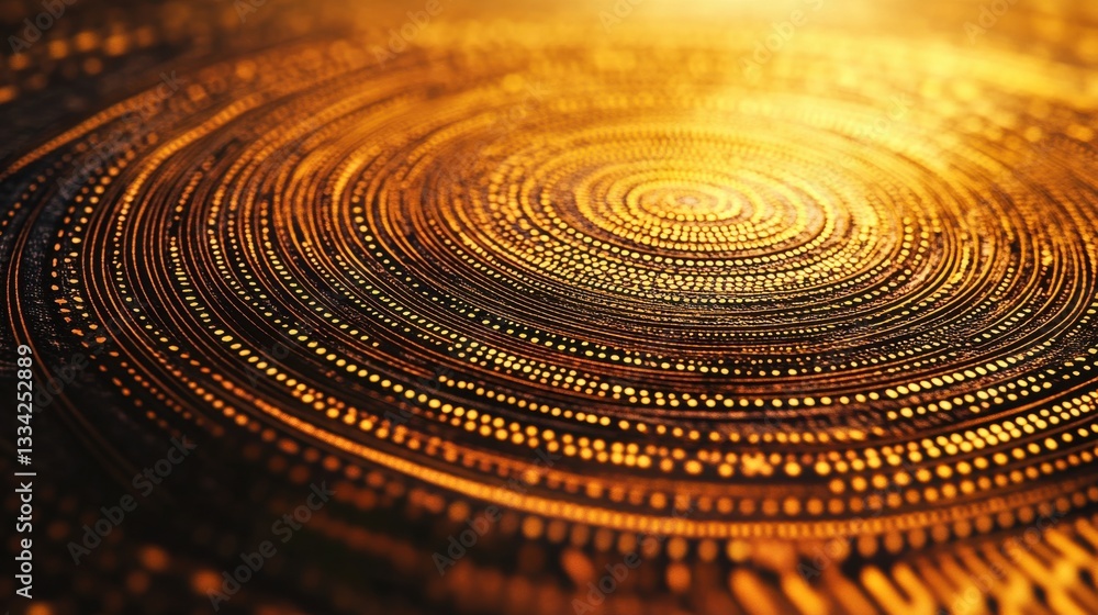Poster Abstract Golden Circular Pattern with Light Reflection and Depth