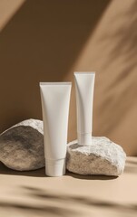 Minimalist White Skincare Tubes Mockup with Copy Space