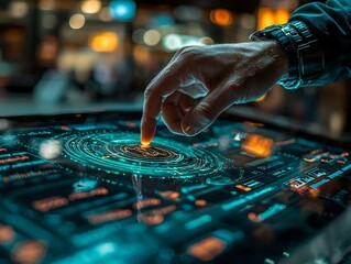 A person using futuristic technology on a digital interface