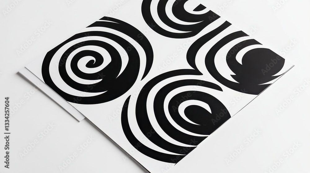 Poster black and white abstract swirl pattern on flat surface design