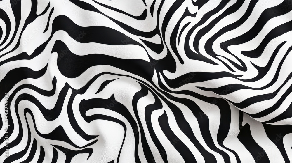 Poster black and white zebra pattern with curved waves and textures
