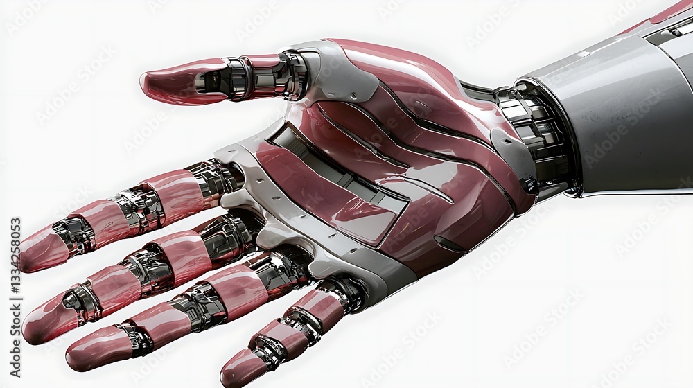 Poster futuristic robotic hand design with intricate mechanics and sleek surface finish for technology appl