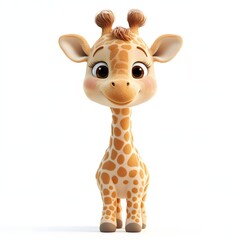 Fototapeta premium A charming 3D rendered image of a cute baby giraffe. It's standing and looking directly at the camera. Adorable Baby Giraffe