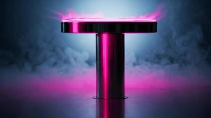 Futuristic glowing pink metallic structure with smoke and neon lighting. Sci-fi concept