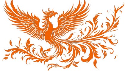 Obraz premium Orange colored phoenix bird with detailed spread out wings