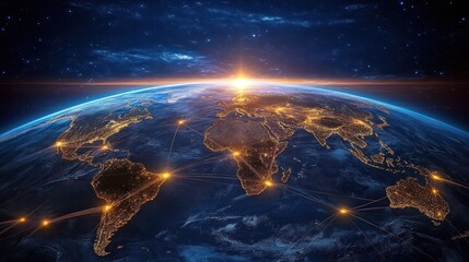 Global network connections at sunrise.
